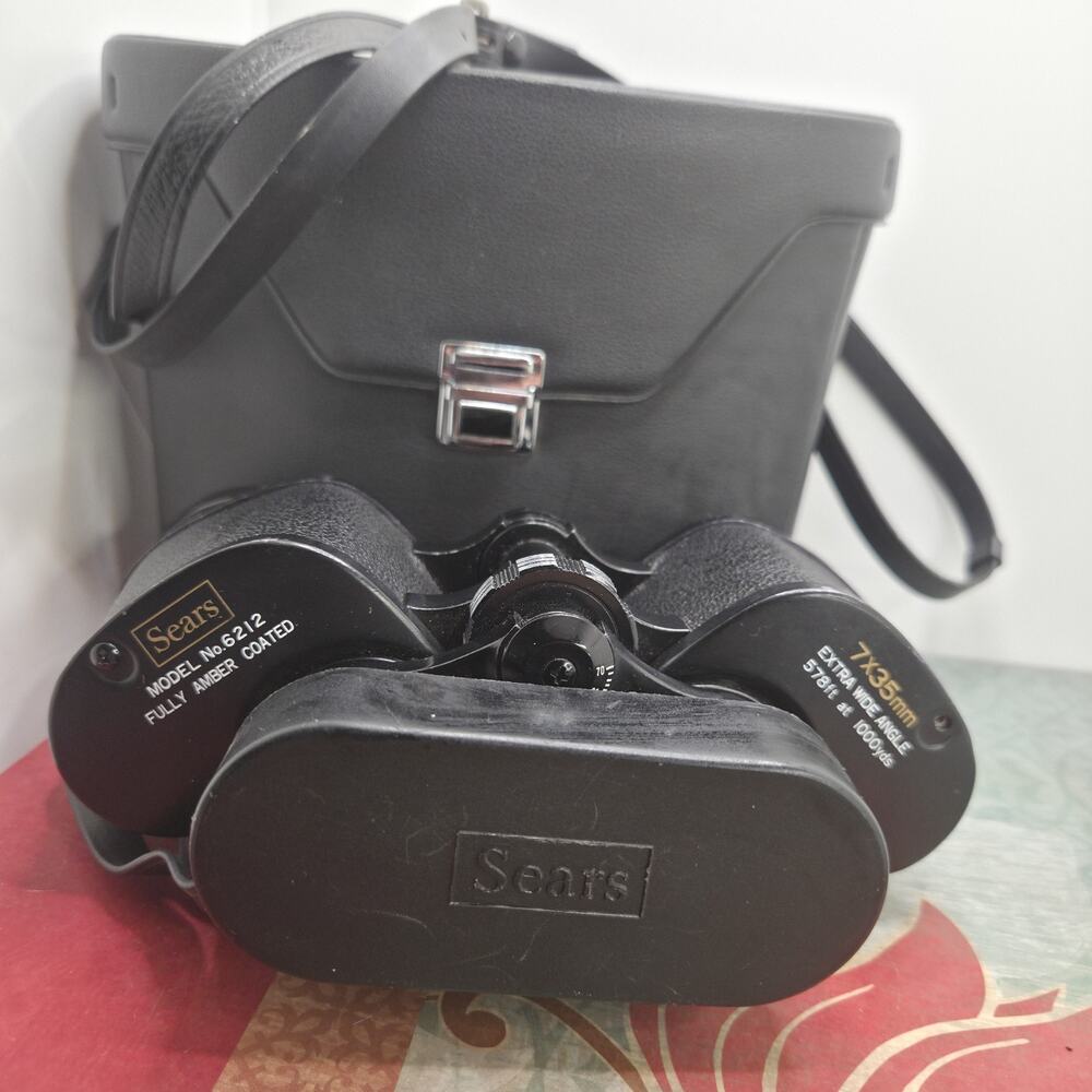 VTG Sears Binoculars Case 7x25 Amber Coated Model 6212 XWide Angle 578 @ 1,000